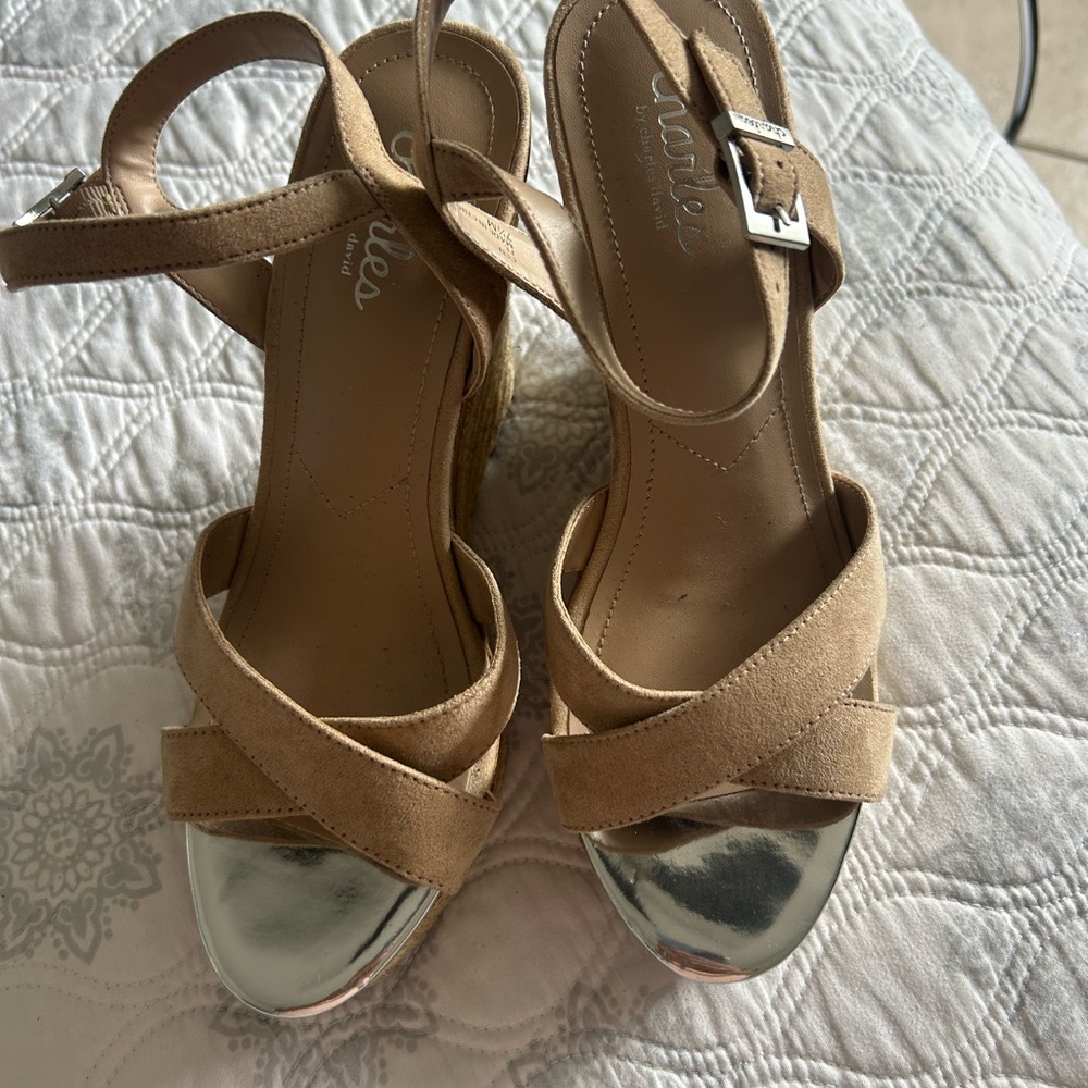 Charles By Charles David Tan and Silver Wedge Sandals